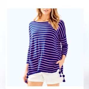 Lilly Pulitzer Women's Long Sleeve - Navy and Light Pink  Elba Sweater